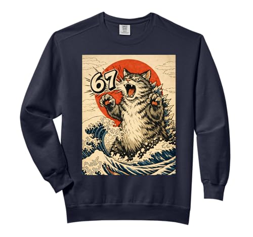 Catzilla Cat Japanese Art Funny Cat 6 7 Meme Comfort Colors Adult Sweatshirt