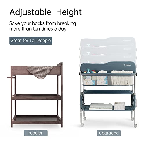 Baby Changing Table Portable Adjustable Changing Station For Tall, Foldable Diaper Changing Tables, Easy Clean Changing Table Topper, Large Storage Cholena Changing Station For Nursery, Oxford Blue #TOP1