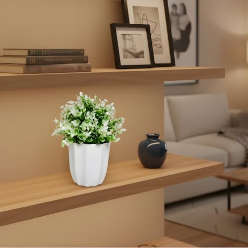 Image of fancymart Artificial Plant Hackleberry White Bunch in Pot - 22 cm Height, Perfect for Tabletop Decoration | Ideal for Home & Office Decor