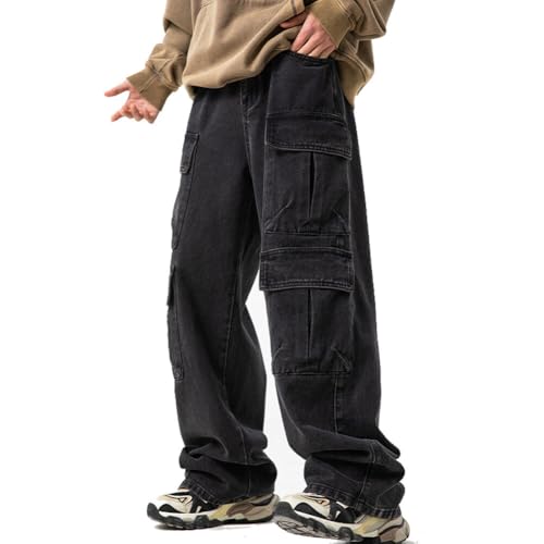 Farm4Far Unisex Cargo Wide Leg Elastic Waistband Washed Loose Baggy Pants Jeans - Main Image