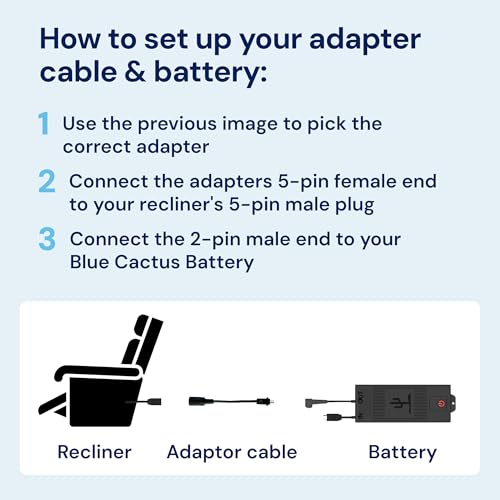 Image of Blue Cactus 2 to 5-pin Adapter Cables for Recliner Battery Pack, 2-Pack | Connects Battery to Major Recliner Brands - 1pc 2-pin to 5-pin - 1pc DIN 45322: 5-pin to 2-pin - Compatible with La-Z-Boy