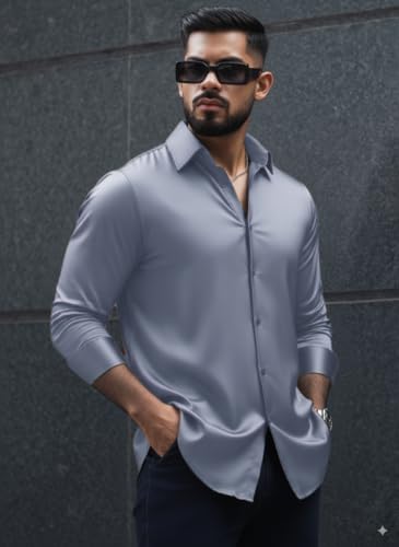 Image of IndoPrimo Men's Stylish Solid Satin Casual Shirt for Men Full Sleeve