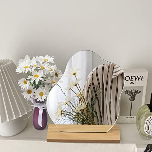 Adisen Acrylic Makeup Mirror For Desk With Stand-Aesthetic Desk Decor, Desk Mirror Office Cubicle, Irregular Aesthetic Vanity Mirror For Minimal Space Decor, Asymmetrical Cloud Mirror #TOP3