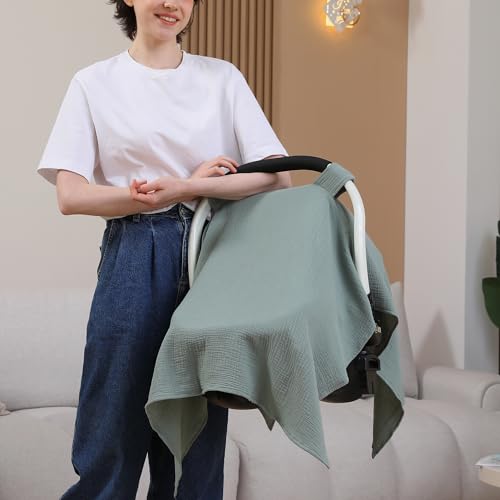 image for Seejoy 100% Muslin Cotton Car Seat Cover Baby, Carseat Canopy Cover, U