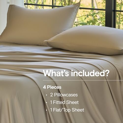 Image of DOZ Sheet Set, 100% Viscose derived from Bamboo, Organically Grown, Buttery Soft, Cooling Sheets, High GSM, Deep Pockets - 4 Piece - 2 Pillowcases 1 Fitted Sheet 1 Top Sheet (Fog, Queen)
