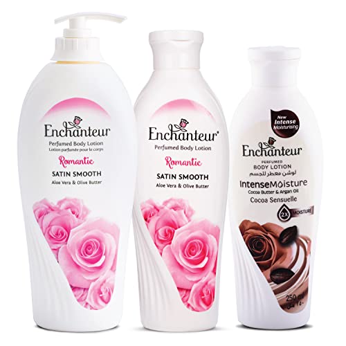 Image of Enchanteur Romantic Perfumed Body Lotion, 500ml & Enchanteur Romantic Perfumed Body Lotion, 250ml & Enchanteur Cocoa Sensuelle Perfumed Body Lotion, 250ml, with Cocoa Butter & Argan Oil