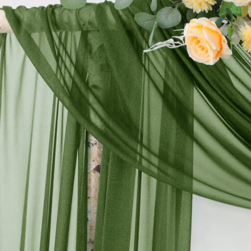 Image of Socomi Olive Green Wedding Arch Draping Fabric 29 inch x 20Ft 1 Panel Sheer Outdoor Curtain Drapes Extra Long for Bridal Baby Shower Ceremony Birthday Party Decor