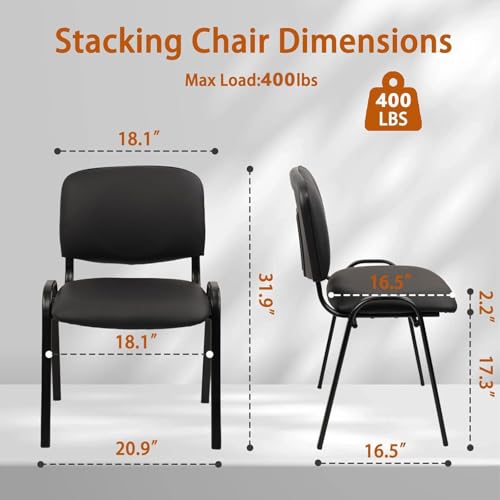 Image of CLATINA Stackable Waiting Room Chairs, PU Leather Guest Reception Chair with Upholstered Thickene Seat and Back Support, Stacking Chair Metal Leg for Office School Church Conference, Black, 5 Pack
