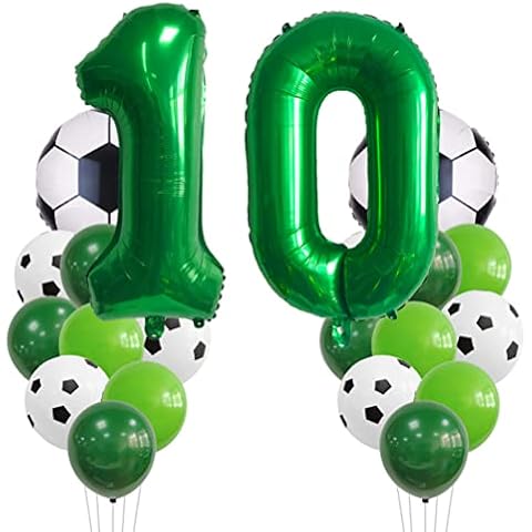 MiaLover Large Football Balloon Birthday Decorations 10 Years Children's Birthday Decoration Number 10 Balloon Football Foil Balloon Green Balloon for Children Football Theme Party Birthday Decoration Cover