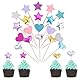 40 Stück Muffin Deko Kleiner Stern Cupcake Toppers Happy Birthday Tortendeko Farbig Herzen Topper Form Glitter Kuchen Geburtstag Picks Sterne Kuchendeko für Baby Dusche Verlobung Party Dekorationen
