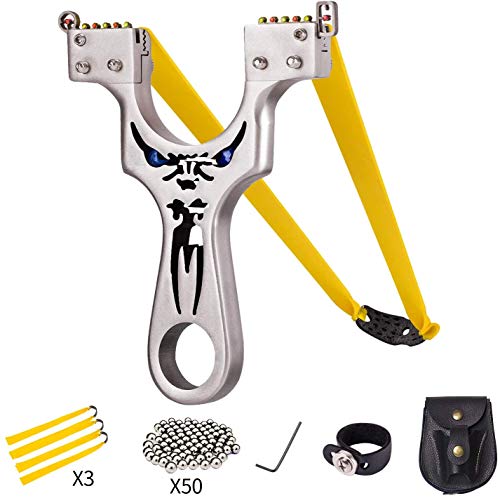 Slingshot,Metal Slingshot,Professional Hunting Slingshot Set with Heavy Duty Launching Bands,Y Shot Hunting Slingshot for Adults,High Velocity Catapult Sling Shot with 50 Ammo Balls and 3 Rubber Bands