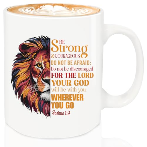 Christian Gifts for Men Ceramic Mug, Religious Gifts, Inspirational Scripture Coffee and Tea Mug, God Gift for Men Dad Bible Verse Joshua1:9 for Birthday Christmas Father's Day gifts (White-Be Strong)