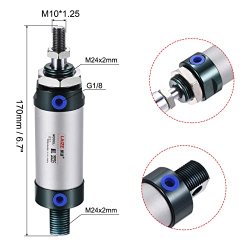 Cilindro neumático doble acción MAL32X25 de 32mm con conector Y y 4 ajustes rápidos 2