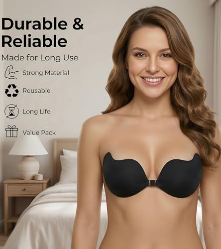 Image of DClub Strapless Sticky Bra Invisible Backless Stick on Bra Push up Lift Bras for Women Dress Reusable Silicone Nipple Covers