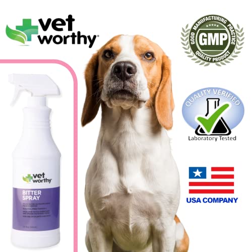 Vet Worthy Bitter Spray for Dogs - Spray to Stop Biting, Licking, and Chewing Furniture, Wood, Plants, and Bandages - Pet Training Spray for Dogs for Indoor and Outdoor - 32oz