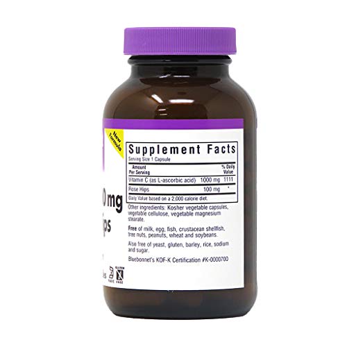 Bluebonnet Nutrition Vitamin C-1000 Mg Plus Rose Hips Vegetable Capules, For Immune Health, For Antioxidant Protection, Soy Free, Gluten Free, Non-Gmo, Kosher, Dairy Free, Vegan, 90 Count #TOP7