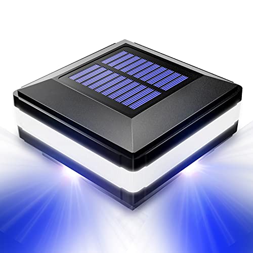 Solar Post Cap Lights, Outdoor Solar Post Lights for Various Deck Fence Post or Patio, Waterproof Pure White Soft Blue LED High Brightness Deck Post Lights Fits 4x4, 5x5 or 6x6 Wooden Posts