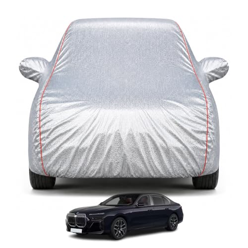 Image of Premium Car Cover for BMW 7 Series 2023-2026 Models | Waterproof, UV & Dust Protection | Mirror & Antenna Pocket | Triple Stitched, Soft Inner Lining, Belt & Buckle (Metalic Silver)