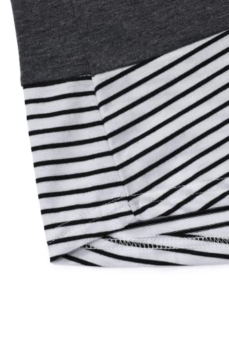 Image of Girls Casual Long Sleeve Color Block Pullover Top Stripe Button Crewneck Loose Tunic T-Shirts Blouse Size 4-13 Year