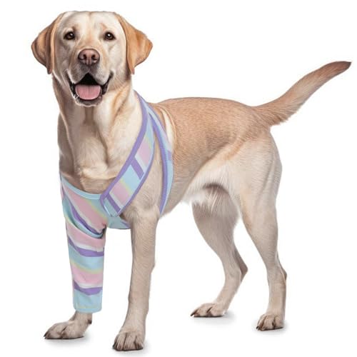 Image of ROZKITCH Dog Elbow Protector Only for Front Right Left Leg, Light Striped Leg Protection Anti Licking Scratching Wound, Recovery Suit for Sprain ACL CCL Arthritis Joint Care Stripe 3XL