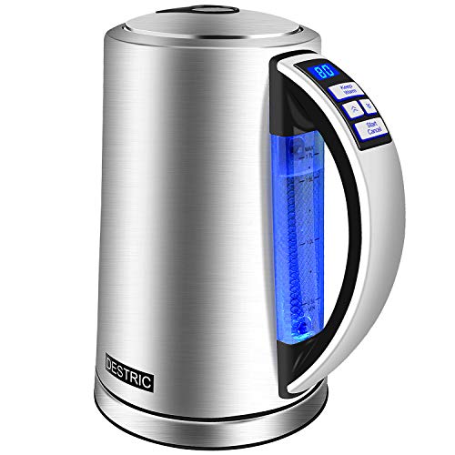 Electric Kettle Temperature Control, DESTRIC 1.7Liter Electric Tea Kettle with Keep Warm Function, 5 LED Color Change, Automatic Shut off & Boil-Dry Protection for Milk Warm, Tea and Coffee