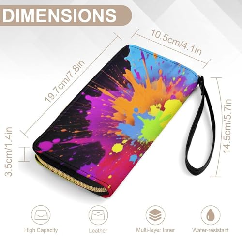 Colorful SplashPrint Long Wallets PU Leather Clutch Purse Card Holder Wallet, with Wristlet Zip Around Long Wallet for Women & Men2