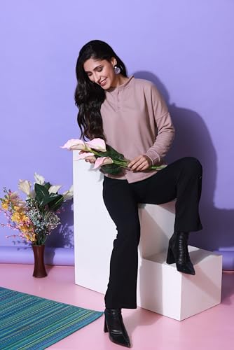 Image of Zilcon Womens Waffle (Cotton) Color Block Fashion Long Sleeve Crew Neck Spring Summer Winter Casual Loose T Shirts Tops