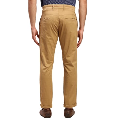 Image of Parx Men Low Rise Tapered Fit Solid Pattern Cotton Spandex Blend Flat Front Casual Trouser