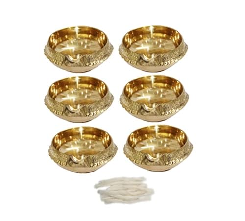 Universal Hub Lámpara de Aceite Decorativa India 6 Piezas Pooja Mandir Lámpara de Aceite de decoración de latón Templo hindú Pooja Lámpara de Aceite de decoración para Interiores Templo Diya Cover