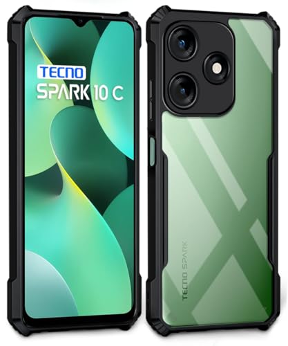 Image of WOW IMAGINE Shock Proof Clear Protective Back Case for Tecno Spark 10C - AirEDGE Technology | 360 Degree Camera Protection | Transparent Hybrid Back Case Mobile Cover - Black