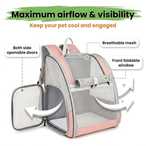 Image of MAK7 Cat Bag Carrier Backpack for Dogs& Kittens | Breathable Mesh Design, Lightweight Travel Bag for Small Pets | Wide Strap, Foldable | Cat Carrier, Dog | Heavybase Pad| Summer Pink