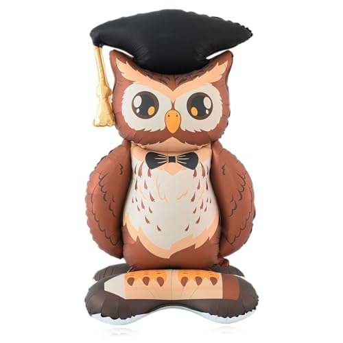 HAIMITI 2026 Graduation Balloons, Grad Cap Owl Foil Balloon 3D Cartoon Large Standing Balloons for Students Graduation Party Decorations, 59In x 33In Grad Balloon Graduates Party Decor Supplies