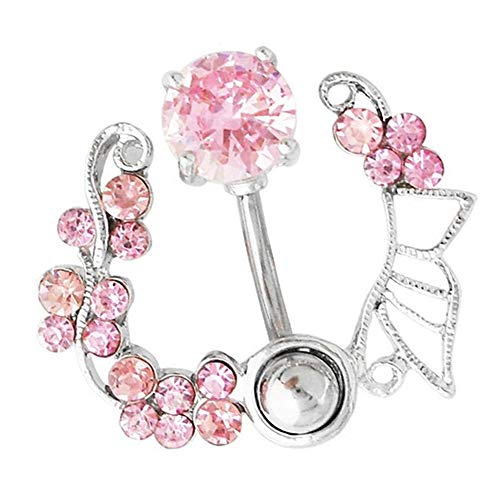 Gsdviyh36 Body Piercing Jewelry,14G Butterfly Rhinestone Belly Barbell Button Ring Navelperfect A Jewelry Gift Nose Ear Lip Belly Button Decor-One #TOP4