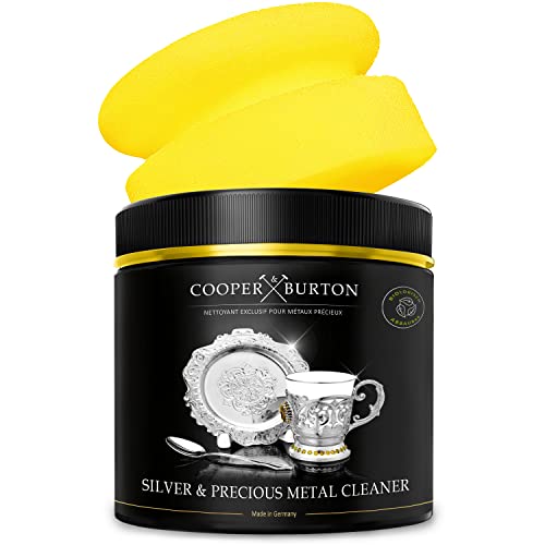 SPARSET Silber Gold Reiniger + Schwamm | Silber Schmuck Reinigungsmittel zur Reinigung & Pflege von Schmuck, Ketten, Besteck und allen Edelmetallen | COOPER & BURTON Cover