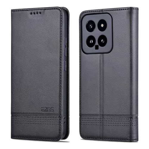 Housse Xiaomi 14 antichoc en cuir noir avec support vidéo