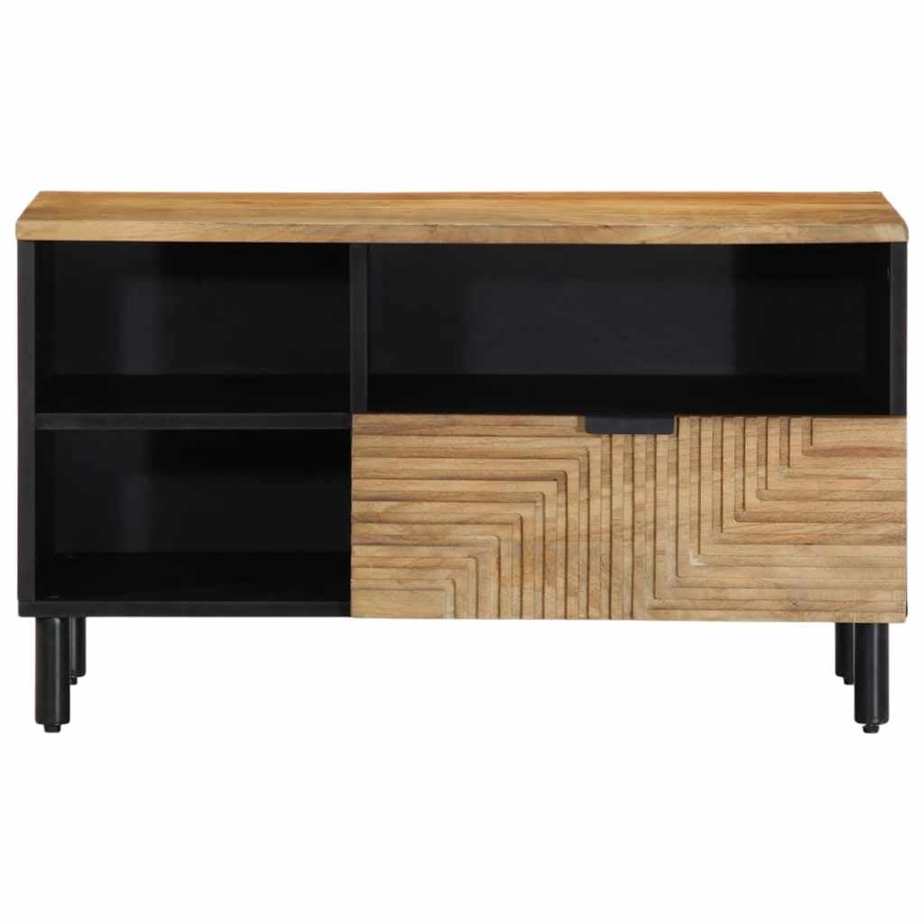 Mobile TV marrone in legno massiccio di mango, 80 x 33 x 46 cm, con spazio e ripiano, credenza bassa per soggiorno, home theater, TV e accessori per gaming, robusto e funzionale