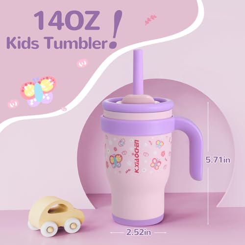 Image of 14 oz Toddler Tumbler with Handle, Kids Sippy Cups with Straw and Spout Lid