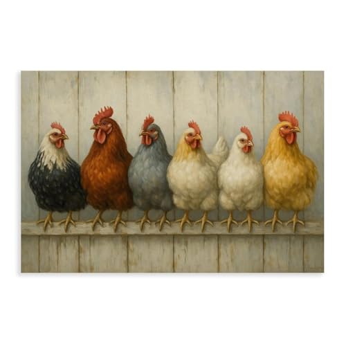 QZFNCOYU Poster sur toile motif poule de ferme - Décoration pour chambre à coucher, bureau, chambre - Cadeau - 50 x 75 cm