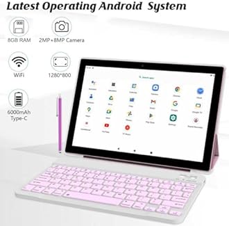 2 in 1 tablet 10 inch Android 11 OS tablet, tablets with keyboard, mouse, case, pencil, tempered film, 64GB ROM+2GB RAM, 8MP dual camera, quad-core processor, battery