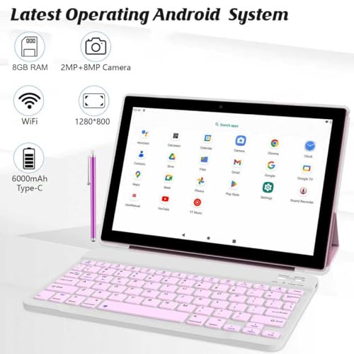 NOVOJOY Tablet 2 em 1, Android 14 de 10 Polegadas, 64 GB ROM + 8 GB RAM, Câmera Dupla 2 MP + 8 MP, Processador Quad Core, Bateria 6000 mAh, Rosa - Imagem 4