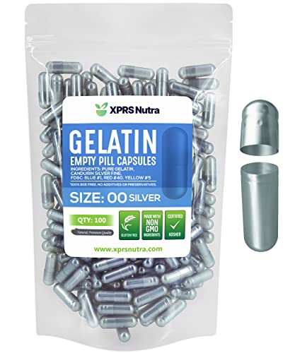 Image of XPRS Nutra Size 00 Empty Capsules - 100 Count Empty Gelatin Capsules - Pills DIY Capsule Filling - Fillable Pill Gel Caps for DIY Supplements (Silver)