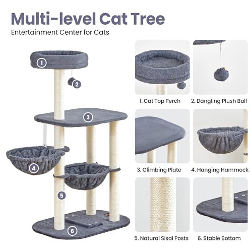 Small Cat Tree Tower with Lots of Scratching Posts - 42 Inch Medium Compact Cats Scratch House with Hammock Perch for Multi Level 2 Kitty - Indoor Corner Cat Bed Condo Climbing Gym Towers Furniture — view 2