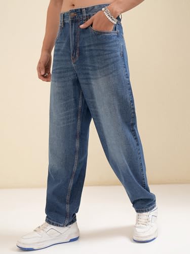 Image of Highlander Men's Loose Baggy Fit Jeans | Mid Rise | Cotton |Relaxed & Trendy | Oversized Silhouette for Comfort| Jeans for Man