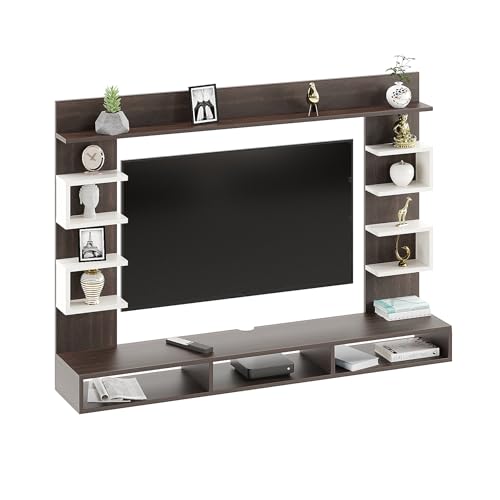 Image of FURNEASER Steven Wall Mount TV Unit for Living Room Wooden Entertainment Center with Storage Shelves Modern TV Panel Stand Showcase for up to 43 Inch Media Console Cabinet Wenge & White
