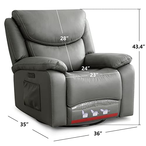 Coosleep Large Power Recliner Swivel Glider With Usb And Type-C Charging Ports, Upholstered Breathable Leather Living Room Reclining Sofa Chair With Lumbar Support (Grey) #TOP2