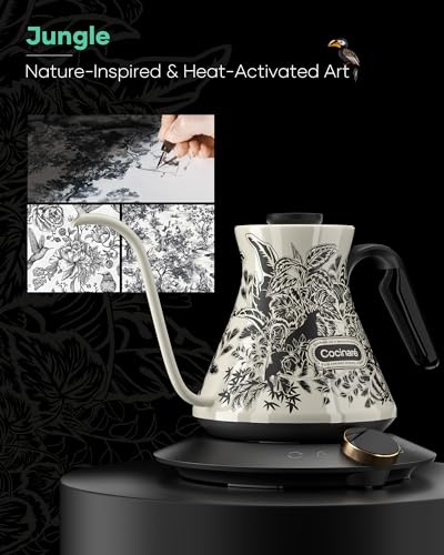 Image of Cocinare Jungle Gooseneck Electric Kettle & Pour Over Coffee Set, ±0.5F Temperature Control, 1500W 0.6L Kettle, Coffee Dripper, 550 ml / 18.6 oz Server & 2 Tasting Cups