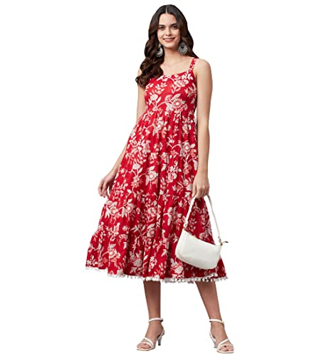 Image of Divena Rayon Cream A-Line Floral Printed Midi Dress