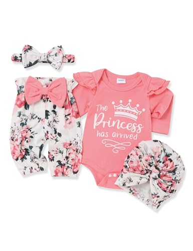 Image of FoWear Baby Girl Clothes Ruffle Long Sleeve Baby Girl Romper and Vintage Floral Pants Winter Baby Girl Outfits