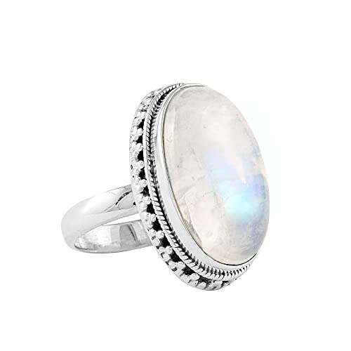 Moonstone Ring for Women 14x22 MM Oval Gemstone 925 Sterling Silver Boho Ring Birthstone Jewelry Gifts For Mom Wife2