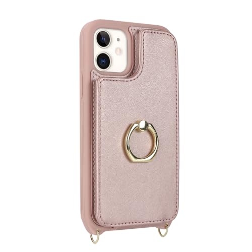 Image of for iPhone 12 Mini Case with Card Holder and Strap for Women,Crossbody Lanyard,Kickstand Ring Stand,Snap Clasp,RFID Blocking,Phone Wallet Cases 5.4 inch(Rose Gold)